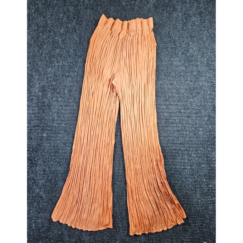 Joie Pleated Pant Womens Small Orange High Rise Elastic Waist Wide Leg Festival